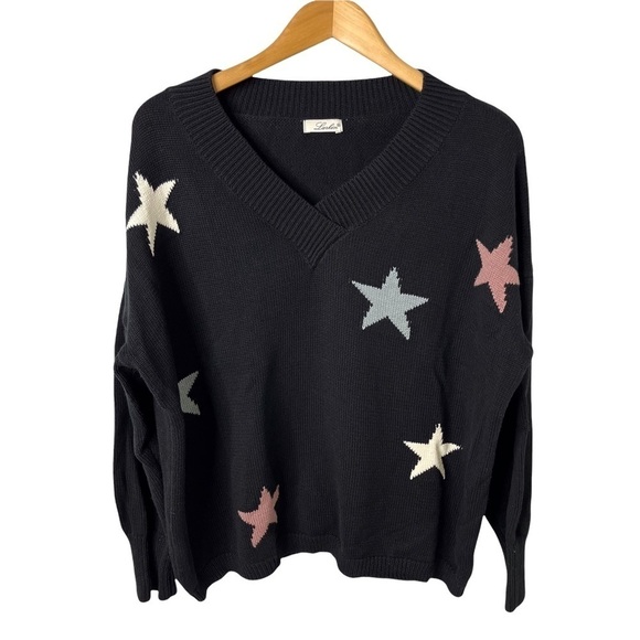 Larkin Sweaters - Larkin V Neck Sweater Star Print Navy Blue Size Large Long Sleeve G0091